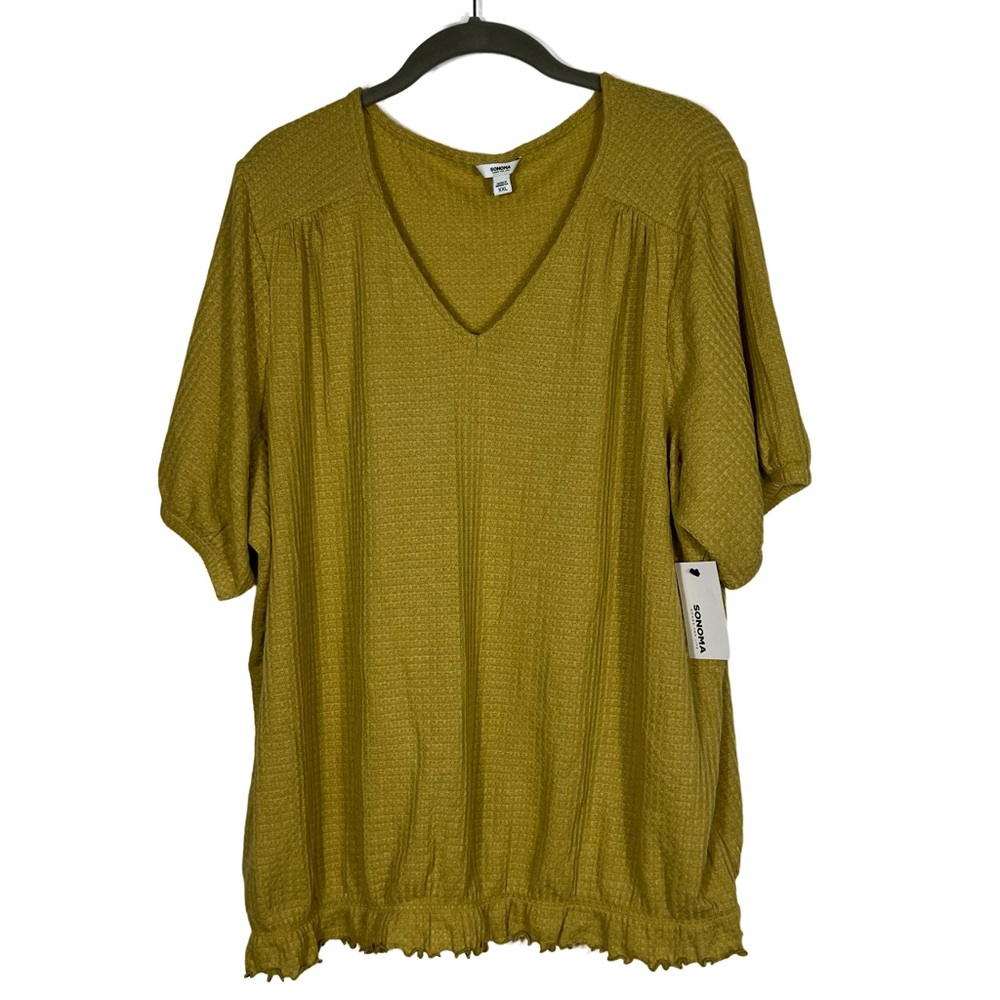 Sonoma Yellow V Neck Short Sleeve Top Size XXL